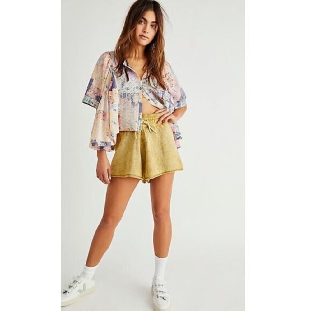 Free People Summertime Blues Knit Short in Golden Palm M